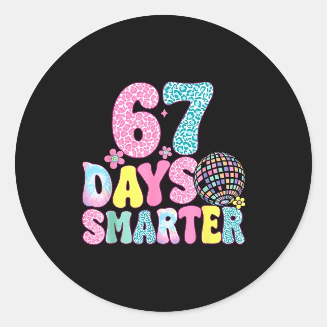 67 Days Smarter Rainbow Back To School Teacher Kid Classic Round Sticker (Front)