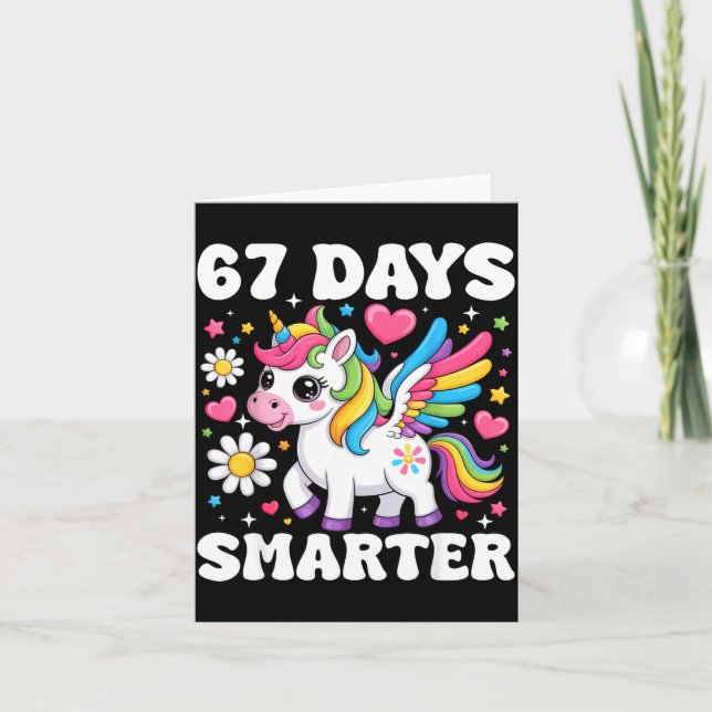 67 Days Smarter Unicorn Girl Kid Teacher 67th Day  Card (Front)