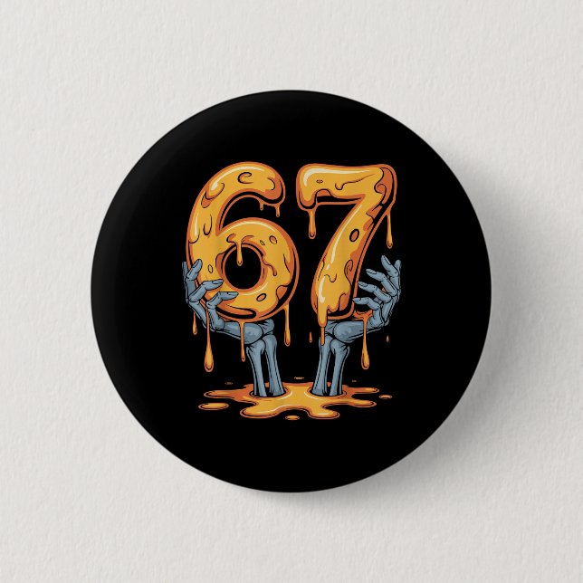 67 Drip Funny Skeleton Halloween 67 Meme Ice Cream Button (Front)