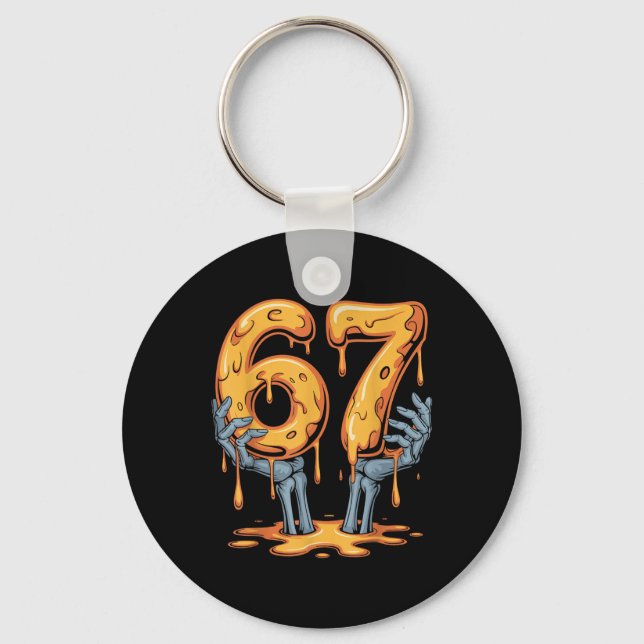 67 Drip Funny Skeleton Halloween 67 Meme Ice Cream Keychain (Front)