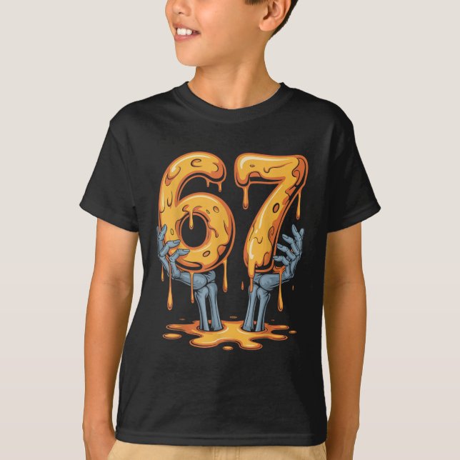 67 Drip Funny Skeleton Halloween 67 Meme Ice Cream T-Shirt (Front)