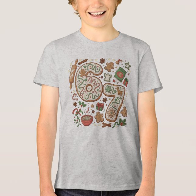 67 Funny 6 7 Six Seven Gingerbread Cookie Holiday Tri-Blend Shirt (Front)