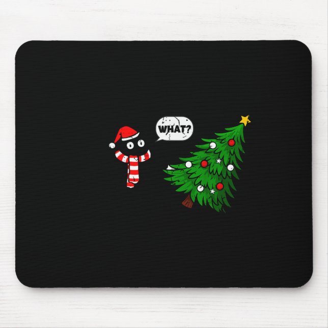 67 Funny Black Cat Pushing Christmas Tree Over Cat Mouse Pad (Front)