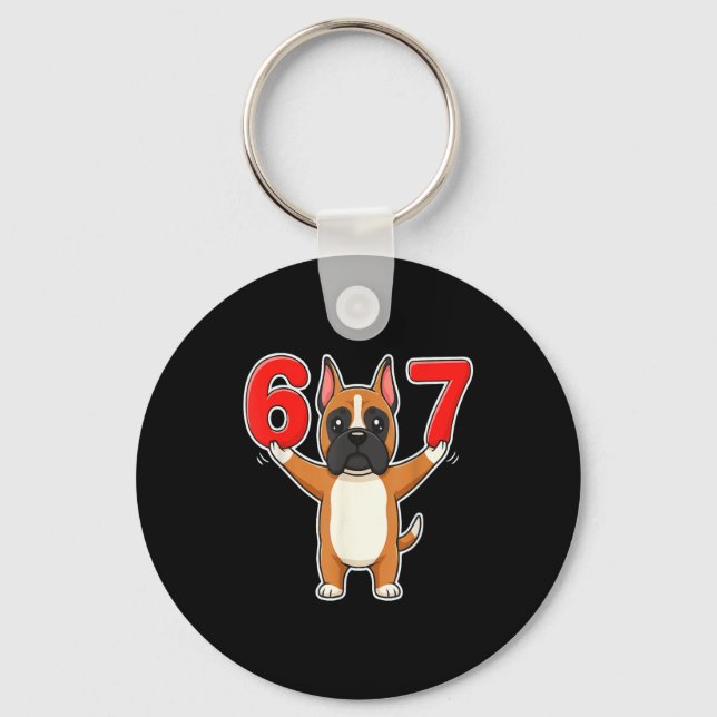 67 Funny Boxer Dog Six Seven 6-7 Meme Gen Z Humor  Keychain (Front)
