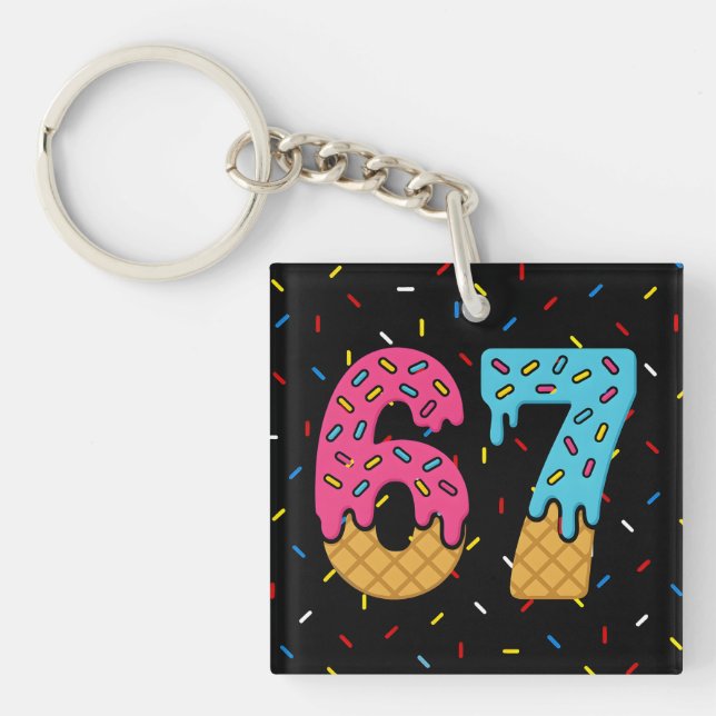 67 Funny Meme Ice Cream Six Seven Gen Alpha Keychain (Front)