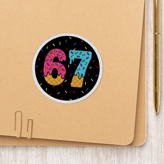 67 Funny Meme Ice Cream Six Seven Gen Alpha Patch (On Folder)