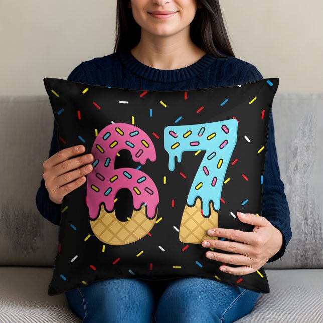 67 Funny Meme Ice Cream Six Seven Gen Alpha Throw Pillow (Creator Uploaded)