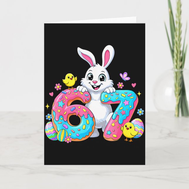 67 Funny Six Seven Gen Meme Cute Rabbit Bunny East Card (Front)
