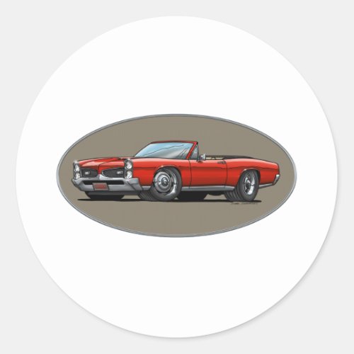 67 GTO_Red_Convertible Classic Round Sticker