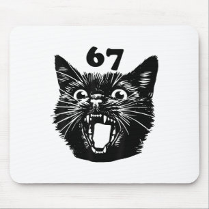 67 Halloween Black Cat Brainrot Meme Six Seven Gir Mouse Pad
