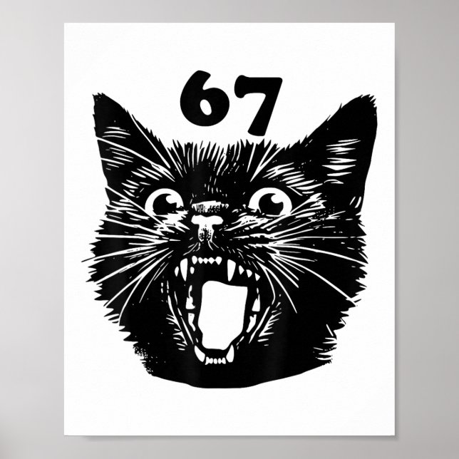 67 Halloween Black Cat Brainrot Meme Six Seven Gir Poster (Front)
