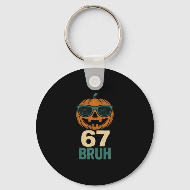 67 Halloween Bruh Pumpkin 6-7 Meme Gen Alpha Slang Keychain (Front)