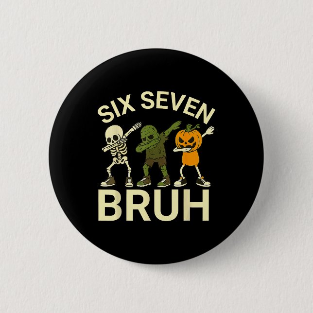 67 Halloween Funny Six Seven Meme Brainrot Pumpkin Button (Front)