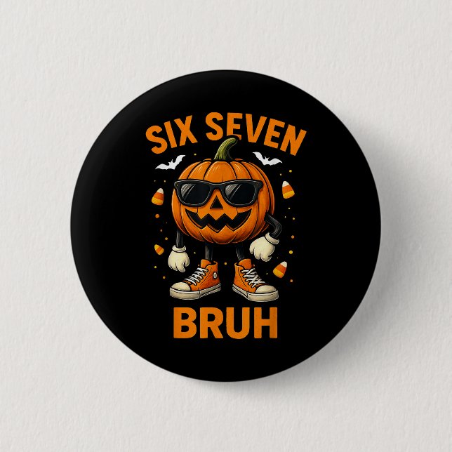 67 Halloween Funny Six Seven Meme Brainrot Pumpkin Button (Front)