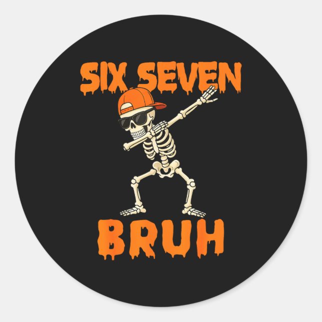 67 Halloween Funny Six Seven Meme Brainrot Pumpkin Classic Round Sticker (Front)