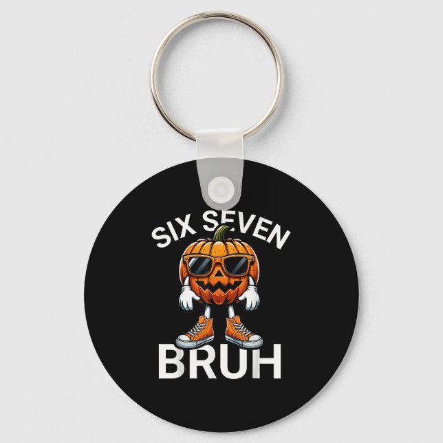 67 Halloween Funny Six Seven Meme Brainrot Pumpkin Keychain (Front)
