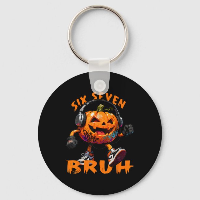67 Halloween Funny Six Seven Meme Brainrot Pumpkin Keychain (Front)
