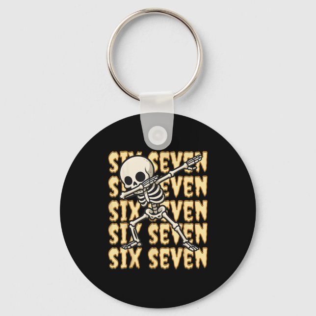 67 Halloween Funny Six Seven Meme Brainrot Skeleto Keychain (Front)