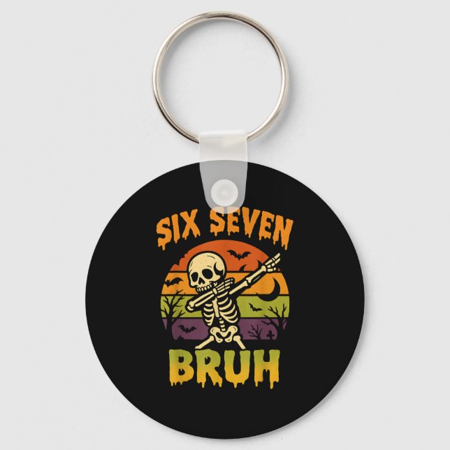 67 Halloween Meme 6 7 Skeleton Six Seven Numbers F Keychain (Front)