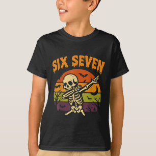 67 Halloween Meme 6 7 Skeleton Six Seven Numbers F T-Shirt