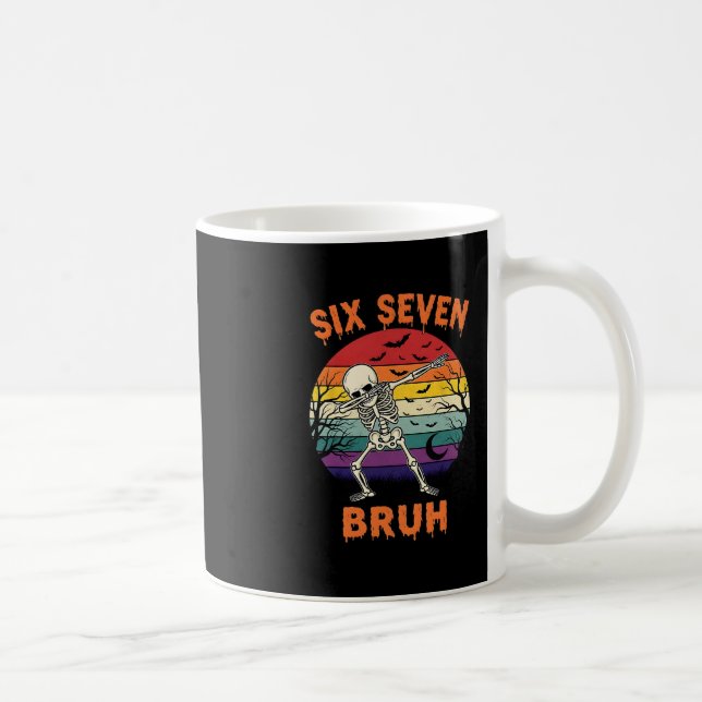 67 Halloween Meme Six Seve Skeleton Numbers Funny  Coffee Mug (Right)