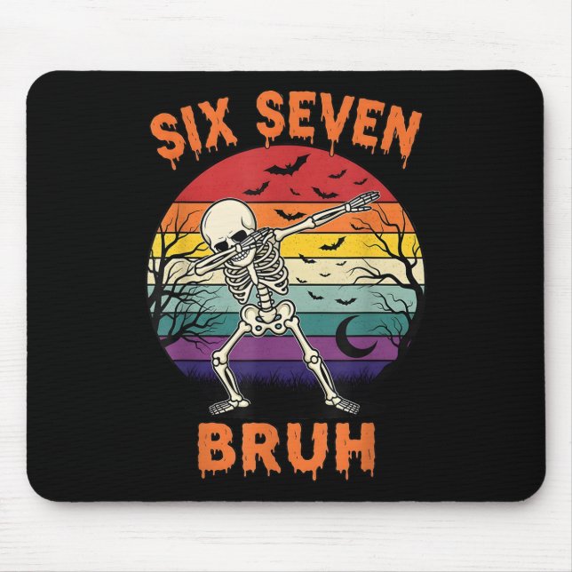 67 Halloween Meme Six Seve Skeleton Numbers Funny  Mouse Pad (Front)