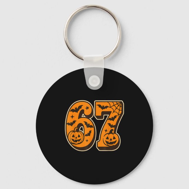 67 Halloween Six Seven Brainrot Meme Boys Kids Fun Keychain (Front)