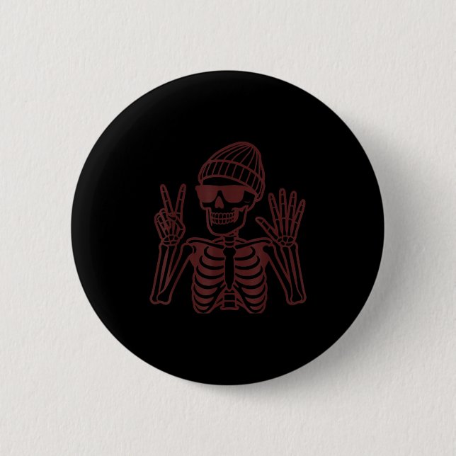 67 Halloween Skeleton Peace Sign Funny Meme Six Se Button (Front)