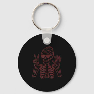 67 Halloween Skeleton Peace Sign Funny Meme Six Se Keychain