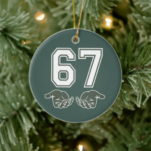 67 Hand Funny Six Seven Meme Generation Alpha  Ceramic Ornament