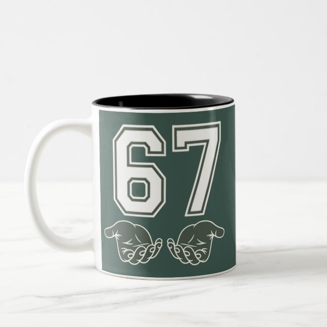 67 Hand Funny Six Seven Meme Generation Alpha  Two-Tone Coffee Mug (Left)