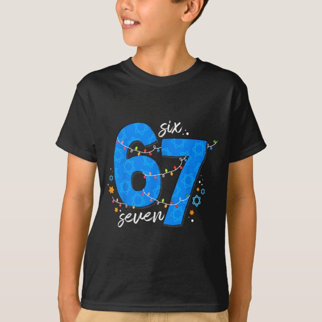 67 Hanukkah Jewish Holiday Menorah Six Seven Meme  T-Shirt (Front)