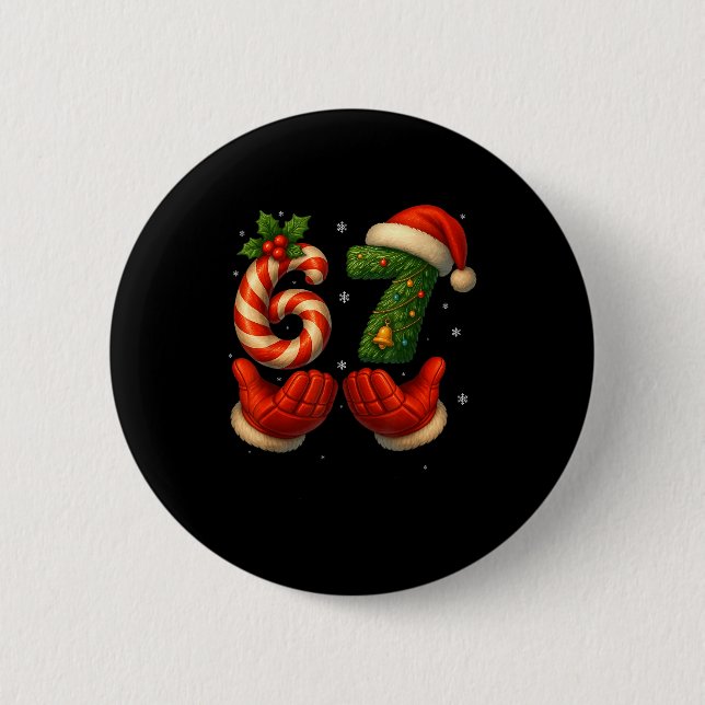 67 Hockey Hands Funny Christmas Meme Santa  Button (Front)