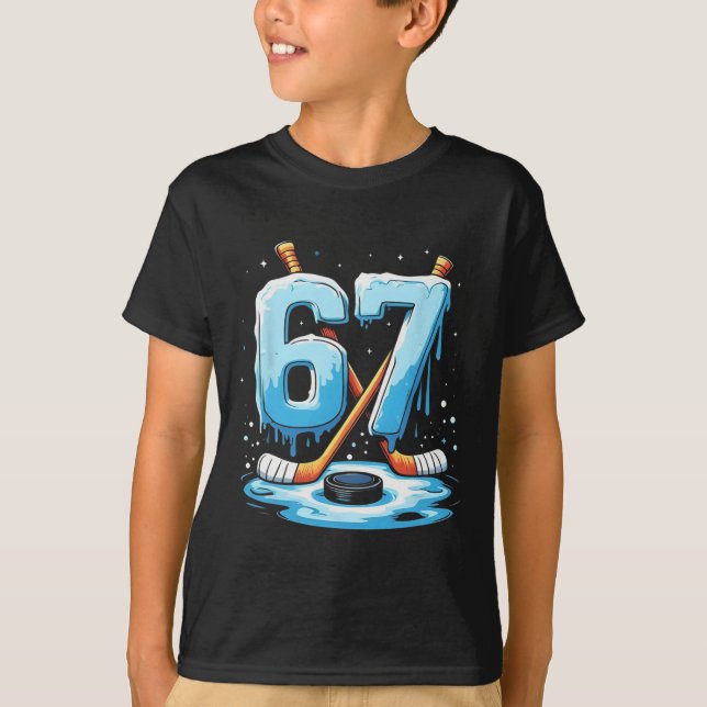 67 Hockey Ice Cream Drip Gen Alpha Slang Boys Men  T-Shirt (Front)