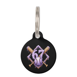 67 Ice Cream Drip Baseball Meme Funny Retro Sport Pet ID Tag