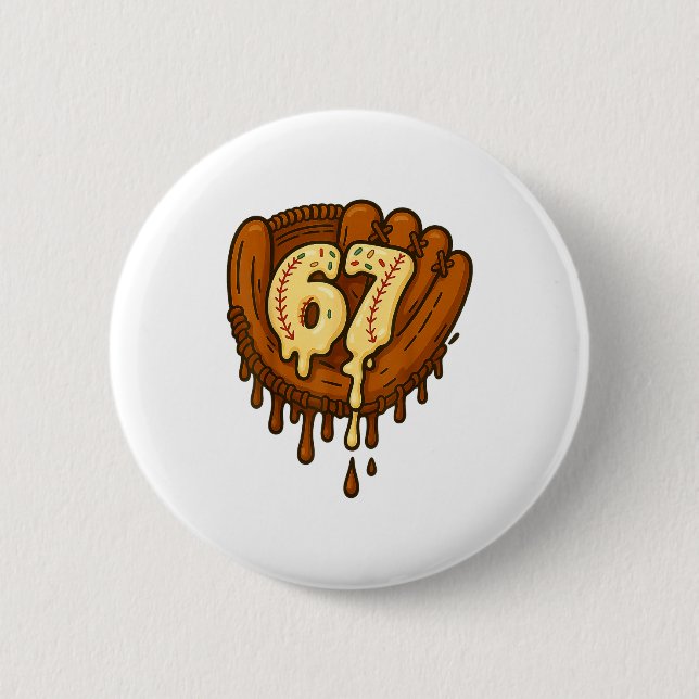 67 Ice Cream Drip Funny Six Seven Baseball  Button (Front)