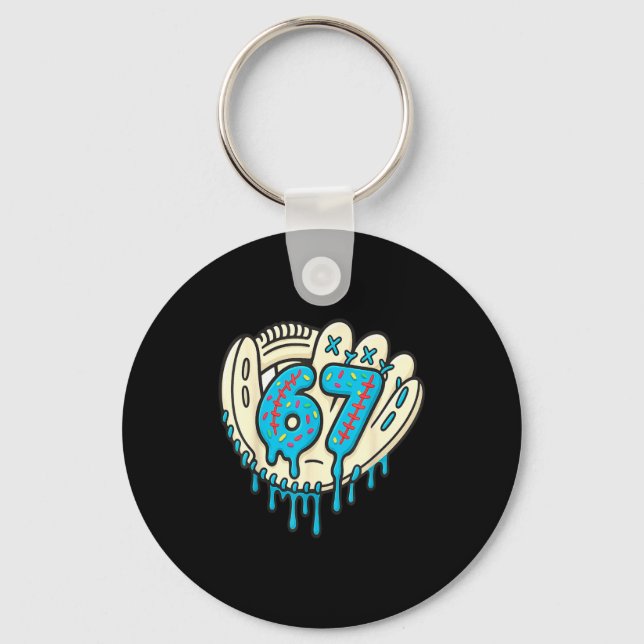 67 Ice Cream Drip Funny Six Seven Baseball  Keychain (Front)