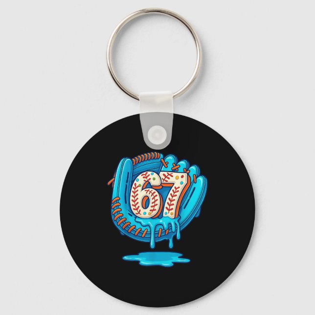 67 Ice Cream Drip Funny Six Seven Baseball  Keychain (Front)