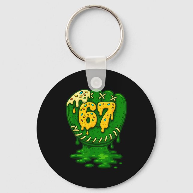 67 Ice Cream Drip Funny Six Seven Baseball  Keychain (Front)