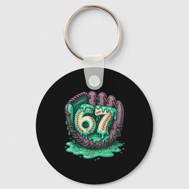 67 Ice Cream Drip Funny Six Seven Baseball  Keychain (Front)