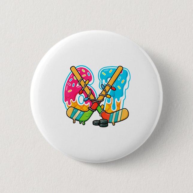 67 Ice Cream Drip Hockey Christmas Light  Button (Front)