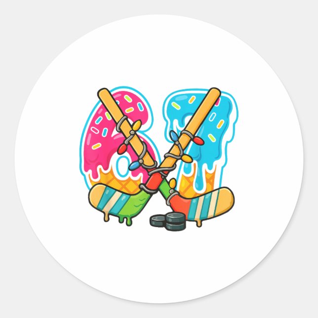 67 Ice Cream Drip Hockey Christmas Light  Classic Round Sticker (Front)