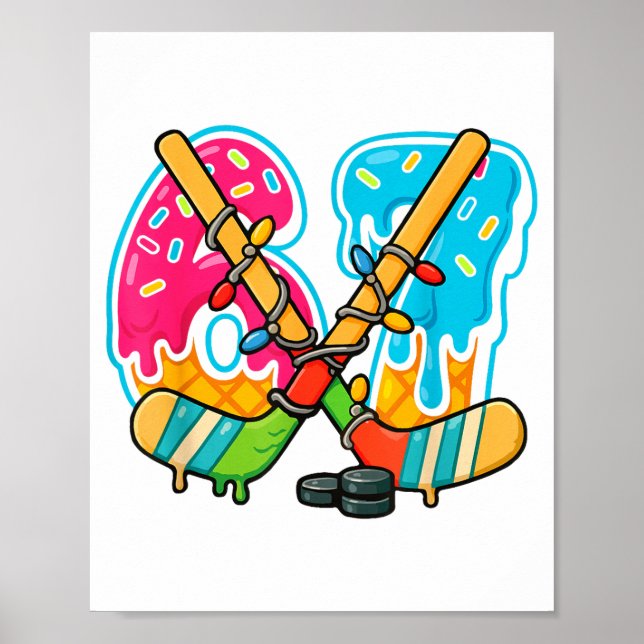 67 Ice Cream Drip Hockey Christmas Light  Poster (Front)