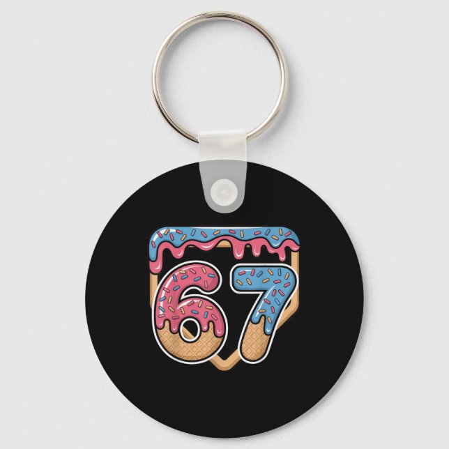 67 Ice Cream Drip Meme Baseball  Keychain (Front)