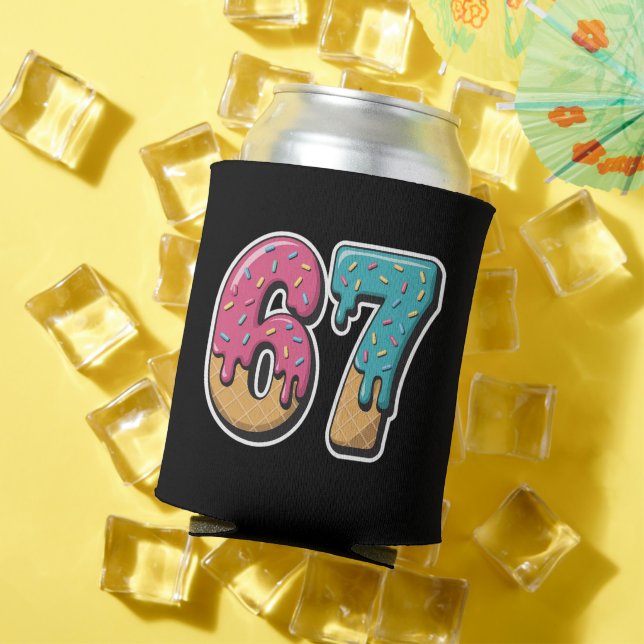 67 Ice Cream Drip Meme Funny Six Seven Gen Alpha  Can Cooler (In Situ Summer)
