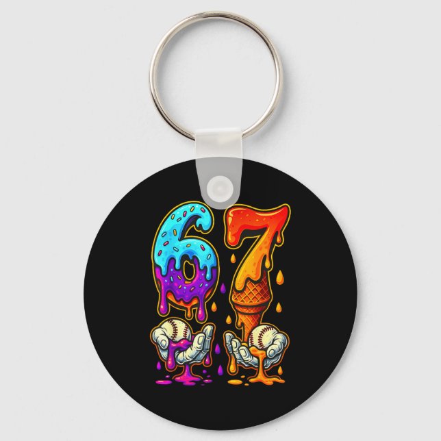 67 Ice Cream Drip Meme Funny Six Seven Gen Alpha S Keychain (Front)
