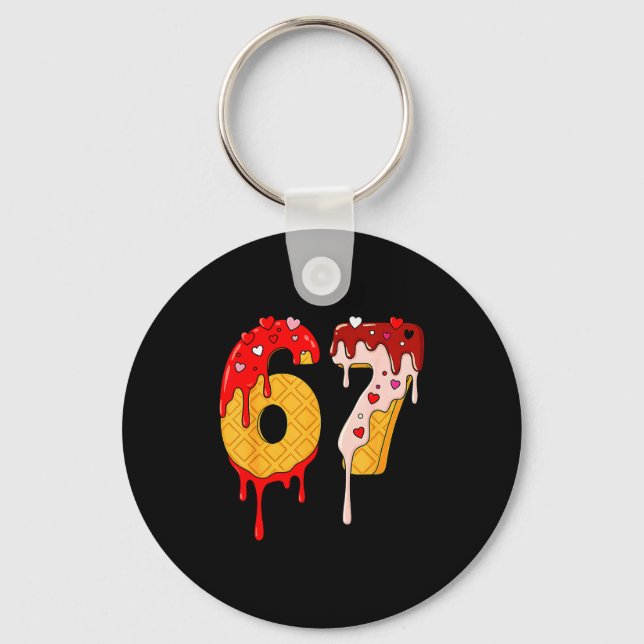 67 Ice Cream Drip Meme Funny Six Seven Valentine D Keychain (Front)