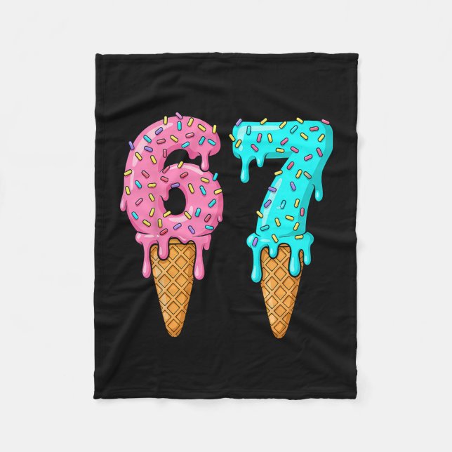 67 Ice Cream Drip Meme Six Seven Gen Alpha Slang  Fleece Blanket (Front)