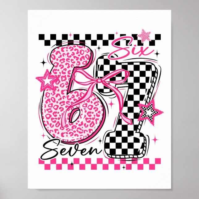 67 Leopard Checkered Funny Six Seven Meme 6-7 Teac Poster (Front)
