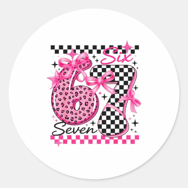 67 Leopard Checkered Six Seven Meme 6-7 Teachers  Classic Round Sticker (Front)
